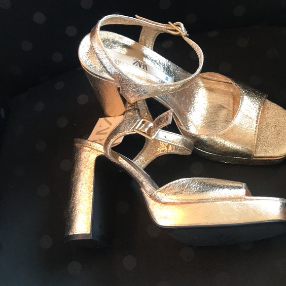 NWT Zara Gold Women's Platform Sandals Size 7.5 USA / 38 Europe 🌟 - Picture 3 of 11